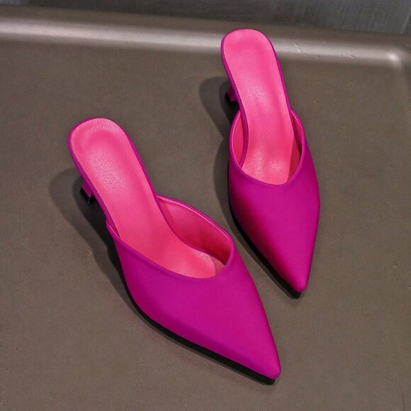 Hot Pink Elegant Women's Pointed Toe Slip-On High Heel Sandals - Picture 1 of 5